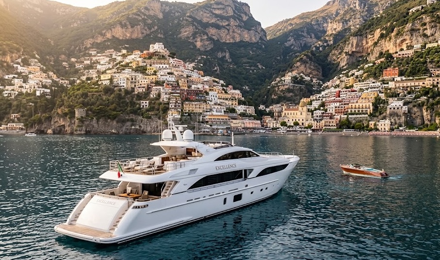 Superyacht anchored off the Amalfi Coast